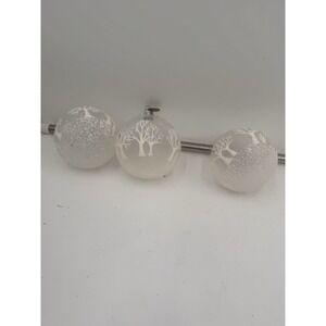 Lot Of 3 Glitter Frosted Snow Glass Ball Christmas Ornament Bare Trees Pier One